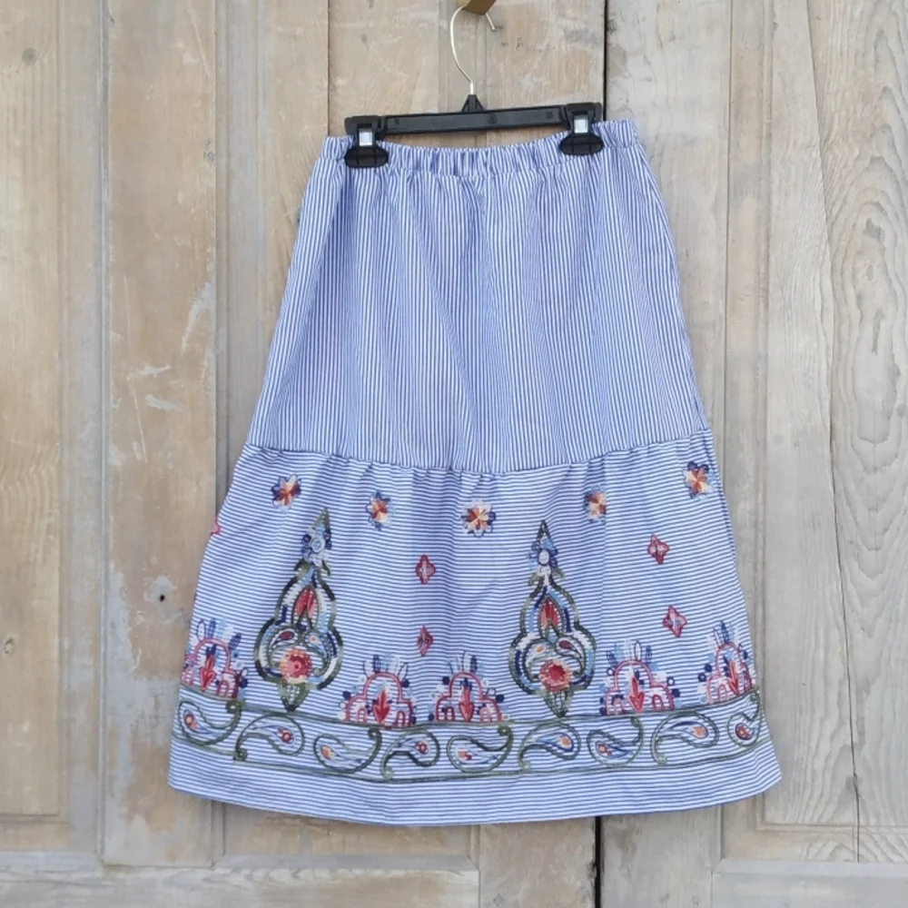 Striped and Embroidered Skirt
